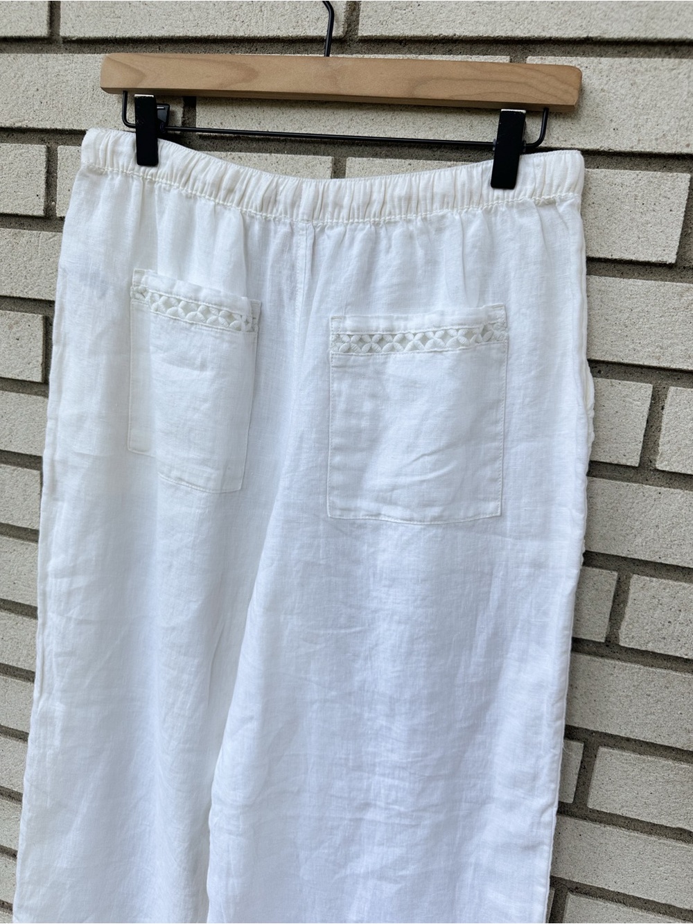 Joie S Ivory White Linen Wide Leg Pull On Pants Embroidered Crochet Trim - Picture 5 of 8